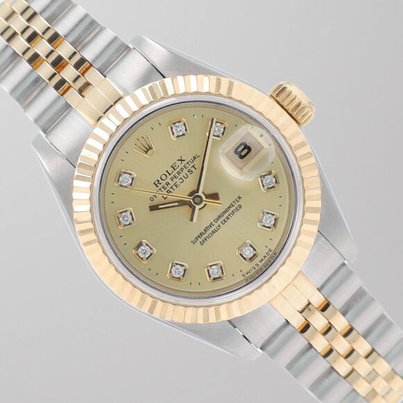 Rolex Ladies Datejust 26mm Champagne Diamond NS Dial Fluted Jubilee Band 69173 main image 5